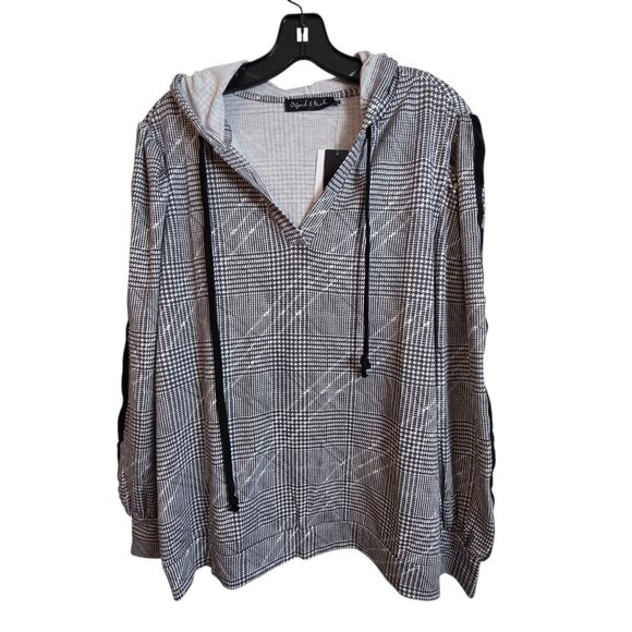 Oxford & Park Hoodie Jogger Set Womens 1X Plaid Two Piece Lounge Velour Trim - Picture 3 of 16